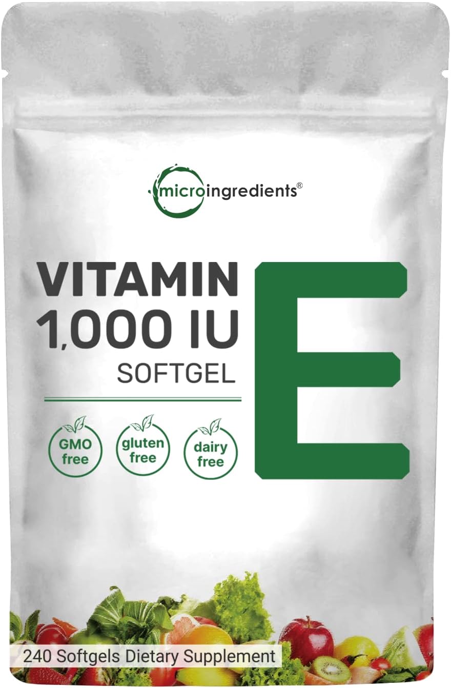Micro Ingredients Vitamin E 1000 IU, 240 Softgels | Pure Vitamin E Oil Pills | Antioxidant Supplements for Skin, Face, & Immune Health | Non-GMO, Gluten Free