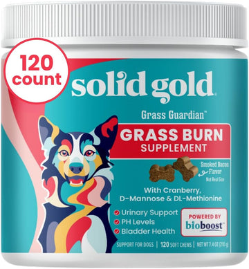 Solid Gold Dog Urine Neutralizer For Lawn Chews - Grass Guardian With Urinary Tract, Kidney, Bladder, And Ph Support To Reduce Grass Pee Spots & Grass Burn - 120 Count