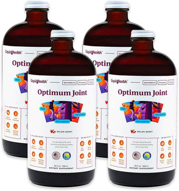 Liquidhealth Optimum Joint Support Supplement With Glucosamine Chondroitin Msm Hyaluronic Acid - Triple Strength Liquid Vitamins, Gluten-Free, Sugar-Free, Dairy-Free, Soy-Free Joint Juice (4Pack)