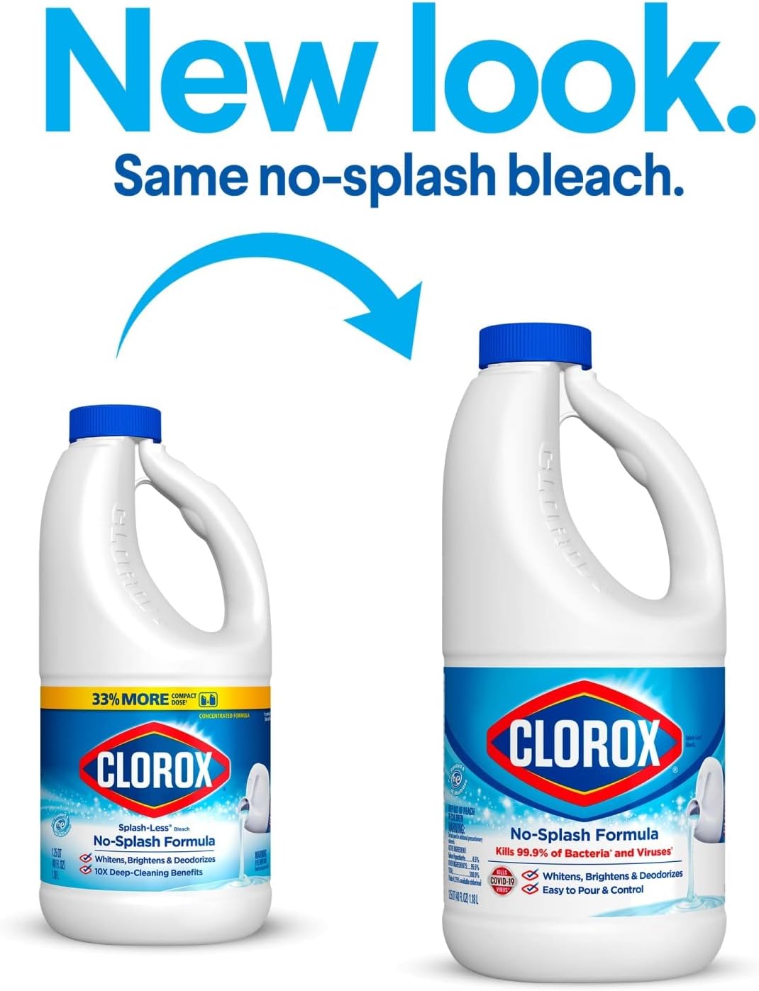 Clorox Splash-Less Bleach1, Disinfecting Bleach Kills 99.9% of Bacteria and Viruses, Regular 40 Fluid Ounce Bottle - Pack of 2 (Package May Vary) : Health & Household