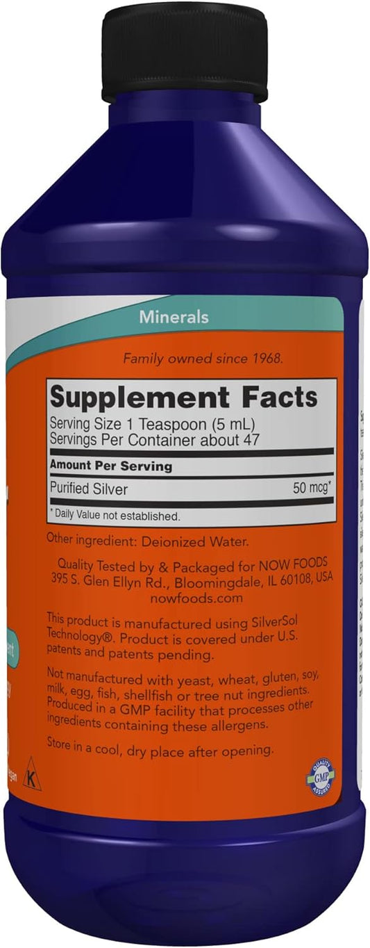 NOW Supplements, Silver Sol 10 PPM with Elemental Silver and Deionized Water, Liq, 8-