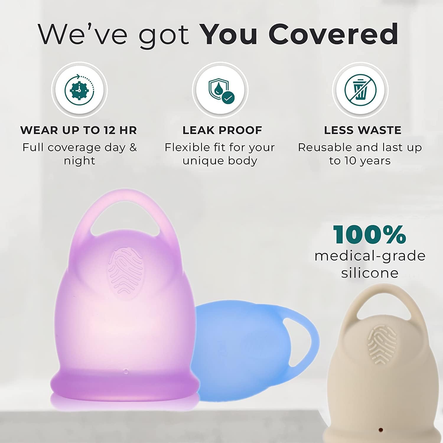 ViiNA Menstrual Cups for Up to 12-Hours Leak-Free Period Freedom Period Cups for Easy Switching,Reusable & Eco-Friendly Alternative -(Grey L 30ML) : Health & Household