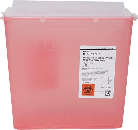 Mckesson Prevent Sharps Container For Home Use, 5 Quart - For Biohazard Infectious Waste, Needle And Syringe Disposal - Translucent, Touchless Lid - Red, 1 Count