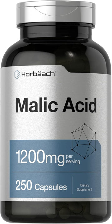 Horbäach Malic Acid Capsules | 1200mg | 250 Count | Non-GMO and Gluten Free Supplement