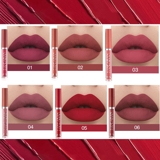 Lipstick Matte Lipstick Liquid Makeup Set, 6Pcs Long-Lasting Wear Non-Stick Cup Not Fade Waterproof Velvet Lip Gloss Kit, Lip Makeup Gift Sets For Girls And Women Nude Colors
