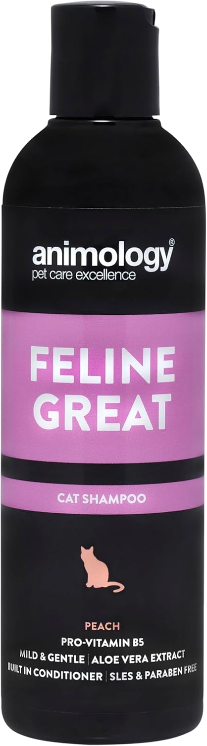 Animology Feline Great Cat Shampoo For Clean And Healthy Coat Cat Shampoo With Peach Fragrance Skin-Friendly, Innovative Formula Mild And Gentle Cat Grooming Shampoo, 250 Ml (Pack Of 1)
