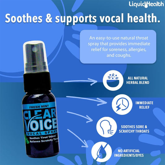 Liquidhealth Clear Voice Oral Throat Spray Singing Ease Clarity Soothing Dampener Moisturizer Relief Vocal Eze Reducer Booster Treatment, Fresh Mint Flavor (3Pack)