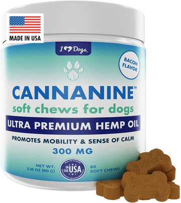 Iheartdogs Hemp Calming & Mobility Chews For Dogs - Dog Anxiety Relief Bites With Hemp - Bacon Flavored Dog Calming Treats For Anxiety, Stress, & Joint Movement