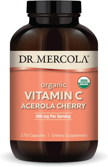 Dr. Mercola Organic Vitamin C Acerola Cherry, 90 Servings (270 Capsules), 500 Mg Per Serving, Dietary Supplement, Supports Healthy Immune Function, Non-Gmo, Certified Usda Organic