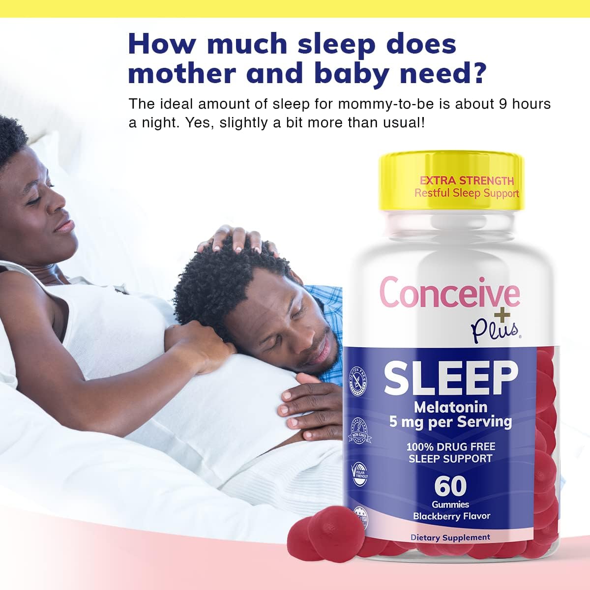 Conceive Plus Sleep Aid Gummy, 5 Mg Melatonin, Supports Deep Restful Sleep, Non Habit-Forming - Delicious Blackberry Flavor - Non-Gmo Gluten-Free 60 Gummies