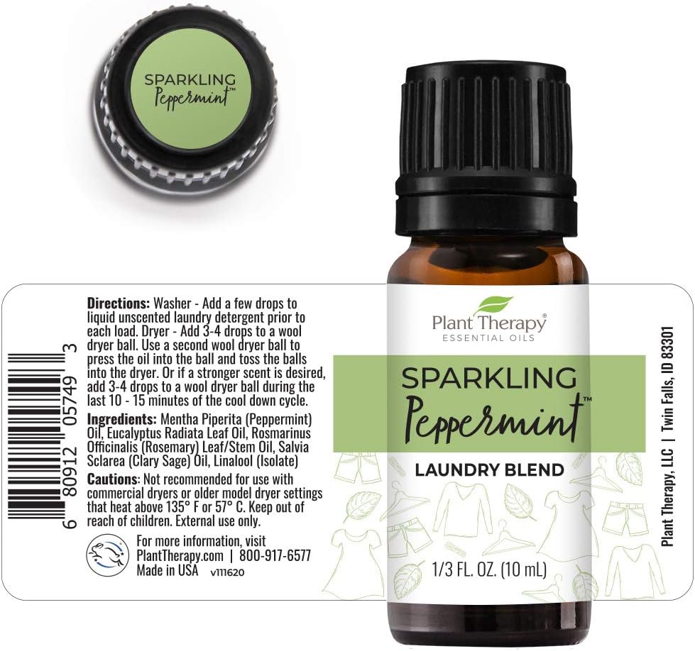 Plant Therapy Sparkling Peppermint Laundry Essential Oil Blend 10 mL (1/3 oz) Pure, Undiluted, Wash Fragrance and Scent Enhancer : Health & Household