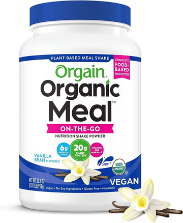 Orgain Organic Meal, Vegan Meal Replacement Protein Powder, Vanilla Bean - 20G Plant Based Protein, 6G Prebiotic Fiber, Fruits, Vegetables & Greens, Gluten Free, Shakes & Smoothies, 2.01Lb