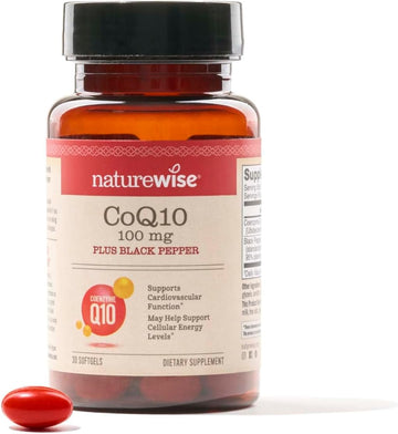 Naturewise Coq10 100Mg Softgels, High Absorption Coenzyme 10 With Bioperine Black Pepper - Antioxidant For Heart Health + Cellular Energy - Vegan, Non-Gmo, Gluten-Free - 30 Softgels[1-Month Supply]