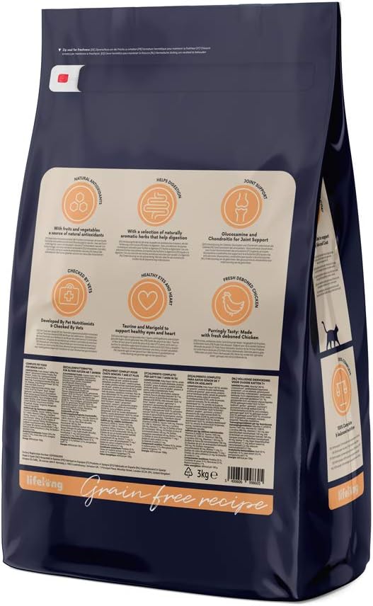 Amazon Brand - Lifelong - Grainfree Recipe Dry Cat Food (Senior) with Fresh Chicken - 3kg?ESP50062005