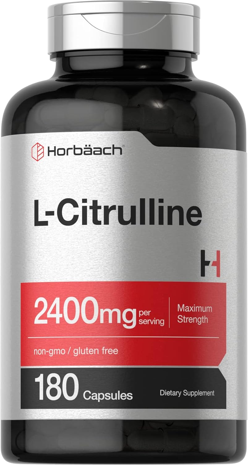 Horbäach L Citrulline Capsules 2400mg per Serving | 180 Count | Maximum Strength, Free Form Amino Acid | Non-GMO, Gluten Free L- Supplement