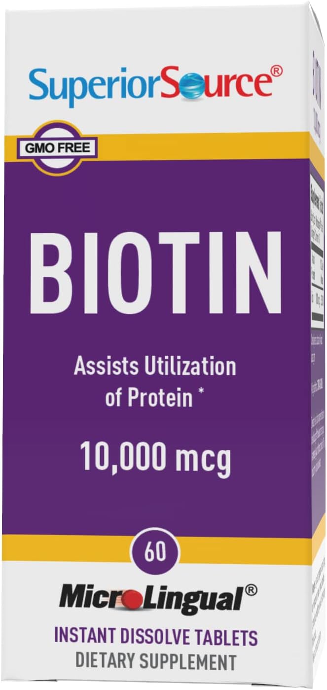 Superior Source Biotin 10000 mcg. Under The Tongue Quick Dissolve MicroLingual Tablets, 60 Count, Supports Healthy Hair, Skin, and Nail Growth, Helps Support Energy Metabolism, Non-GMO : Health & Household