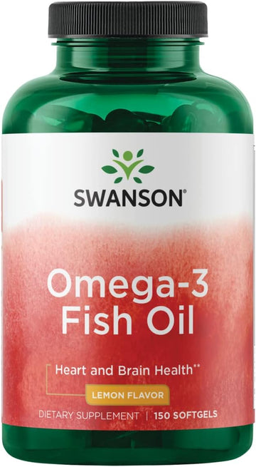 Swanson Omega 3 Fish Oil Supplement Heart Brain And Joint Support Gmo-Free Efas 180 Mg Epa Plus 120 Mg Dha 150 Softgel Capsules Lemon Flavor