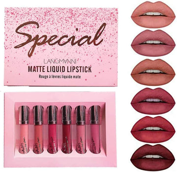 6 Colors Matte Lipstick Set Velvety Liquid Lipstick Kit Waterproof Long Lasting Durable Nude Lipgloss Set Red Sexy Non-Stick Cup Lips Makeup Set