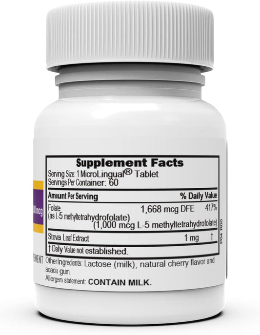 Superior Source Methylfolate 5-MTHF 1000 mcg, Quick Dissolve MicroLignual Tablets, 60 Ct, Biologically Active Form of Folate, Cardiovascular Health, Energy Metabolism & Prenatal Development, Non-GMO