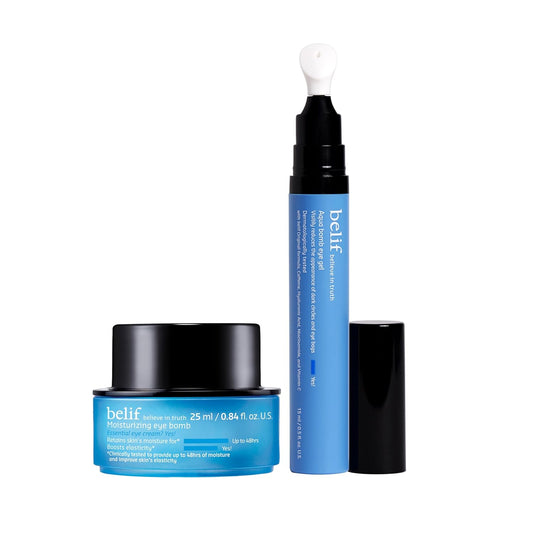 Belif Eye Care Bundle: Aqua Bomb Cooling Eye Gel & Moisturizing Eye Bomb, Depuff And Brighten Dark Circles, Caffeine & Collagen, 48Hr Hydrating Eye Cream With Peptide & Ceramide, Korean Skin Care