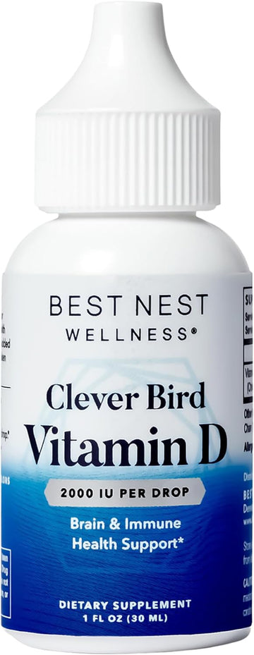 Best Nest Wellness Clever Bird Liquid Vitamin D Drops, Vitamin D-3 Supplement, 2000 IU per Serving (One Drop) for Adults & Kids, Travel Dropper, Non-GMO, 1 Oz