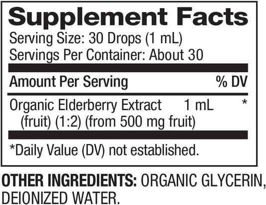BareOrganics Elderberry Liquid Drops, Herbal Supplement, 1 Ounce