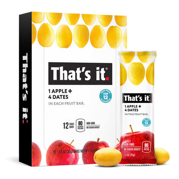 That'S It. Apple + Dates 100% Natural Real Fruit Bar, Best High Fiber Vegan, Gluten Free Healthy Snack, Paleo For Children & Adults, Non Gmo, Sugar-Free, No Preservatives Energy Food (12 Pack)