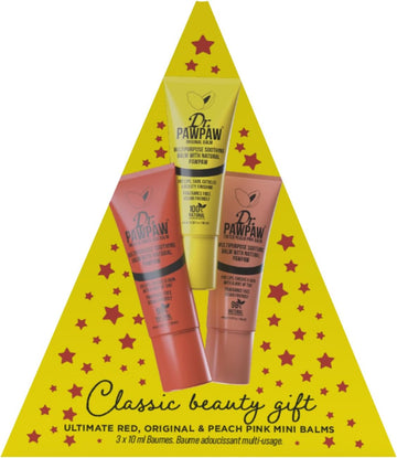 Dr. Pawpaw Original Balm Classic Beauty Gift Lip Balm Set | 3 X 10Ml Balms | Original, Red & Peach Pink