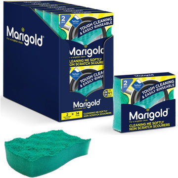 Marigold Cleaning Me Softly Non-Scratch Scourer, 14 Packs Of 2 Scourers, Green, 12.6 X 2.5 X 11.5 Cm