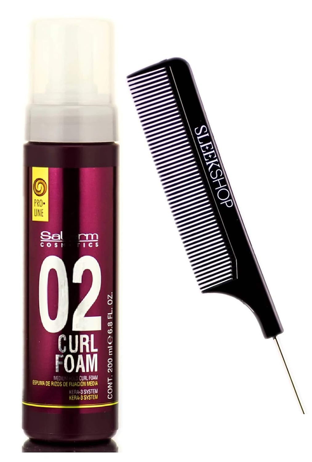 Salerm Cosmetics 02 Curl Foam, Medium Hold Hair Mousse, Kera-3 System (W/Sleek Comb) Curling Whip Volume Volumizing (6.8 Oz / 200 Ml) : Beauty & Personal Care