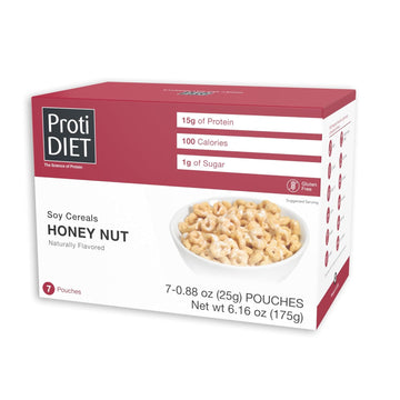 Protidiet High Protein Honey Nut Soy Cereal, 15G Protein, Low Calorie, Low Sugar, Low Fat, No Gluten Ingredients, Keto Diet Friendly, Ideal Protein Compatible, 7 Servings/Box