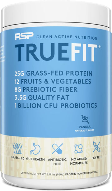 Truefit Meal Replacement Shake Protein Powder, Grass Fed Whey + Organic Fruits & Veggies, Keto, Fiber & Probiotics, Non-Gmo, Gluten Free