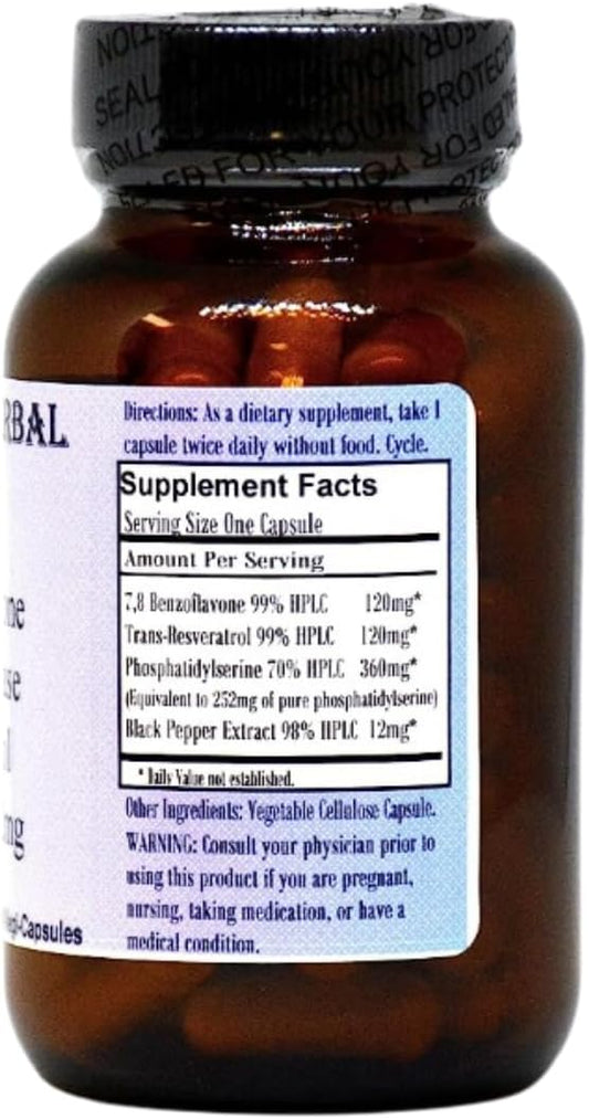 7,8 Benzoflavone | 612Mg Per Capsule | 60 Veggie Capsules | Anti Aromatase Anti Cortisol | Hormonal Balance, Cognitive Function, & Heart Health Support | Glass Bottle | Stearate-Free