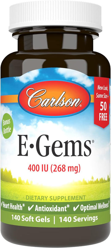 Carlson - E-Gems 400 IU (268 mg), Natural-Source Vitamin E, Optimal Wellness, 140 Soft Gels