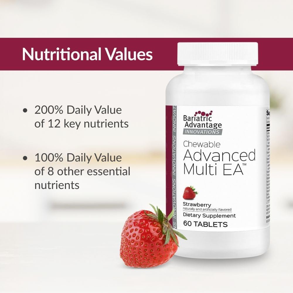 Bariatric Advantage Chewable Advanced Multi Ea - High Potency Daily Multivitamin With Iron For Bariatric Surgery Patients - Strawberry Flavor - 60 Count : Health & Household