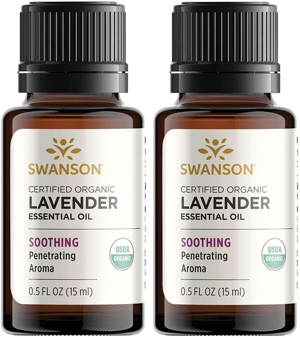 Swanson Certified Organic Lavender Essential Oil 0.5 Fl Ounce (15 Ml) Liquid (2 Pack)