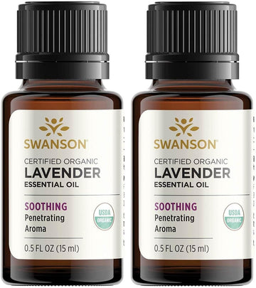 Swanson Certified Organic Lavender Essential Oil 0.5 Fl Ounce (15 Ml) Liquid (2 Pack)