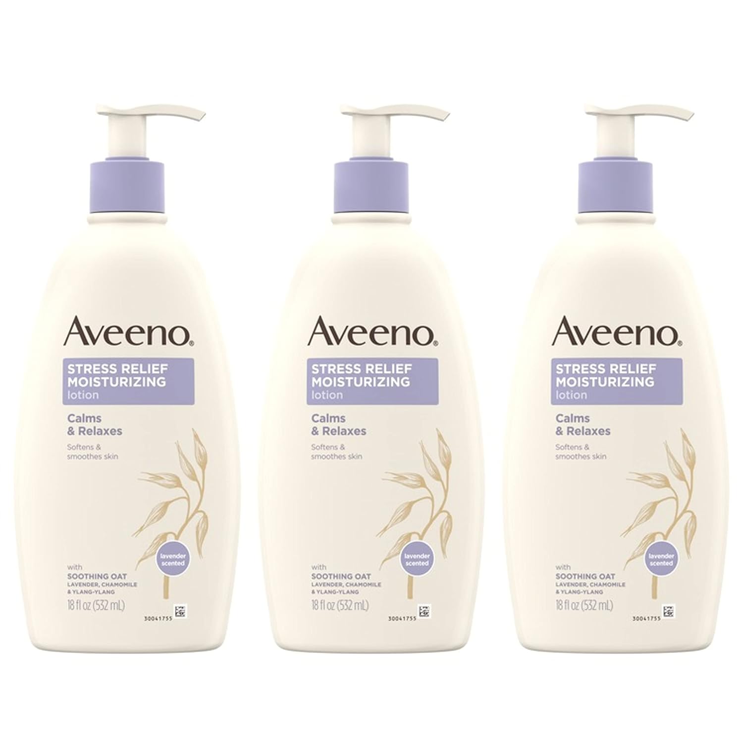 Aveeno Stress Relief Moisturizing Body Lotion With Lavender, Natural Oatmeal & Chamomile & Ylang-Ylang Essential Oils To Calm & Relax, Non-Greasy Daily Stress Relief Lotion, 3 X 18 Fl. Oz