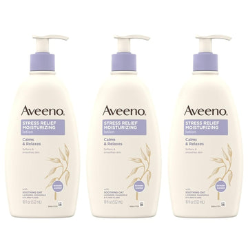 Aveeno Stress Relief Moisturizing Body Lotion With Lavender, Natural Oatmeal & Chamomile & Ylang-Ylang Essential Oils To Calm & Relax, Non-Greasy Daily Stress Relief Lotion, 3 X 18 Fl. Oz