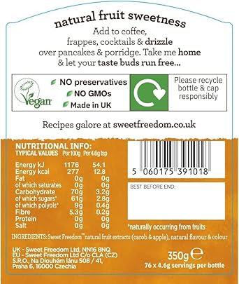 Sweet Freedom Delicious Hazelnut Syrup | Plant Based & Vegan | 350G, Pack Of 6 - Recyclable