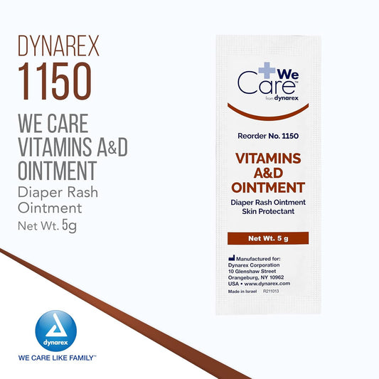 Dynarex Vitamins A & D Ointment, Ointment With Vitamin A And Vitamin D Skin Protectant, For Diaper Rash And Discomfort, White, 6 Boxes Of 144, 5G Packets