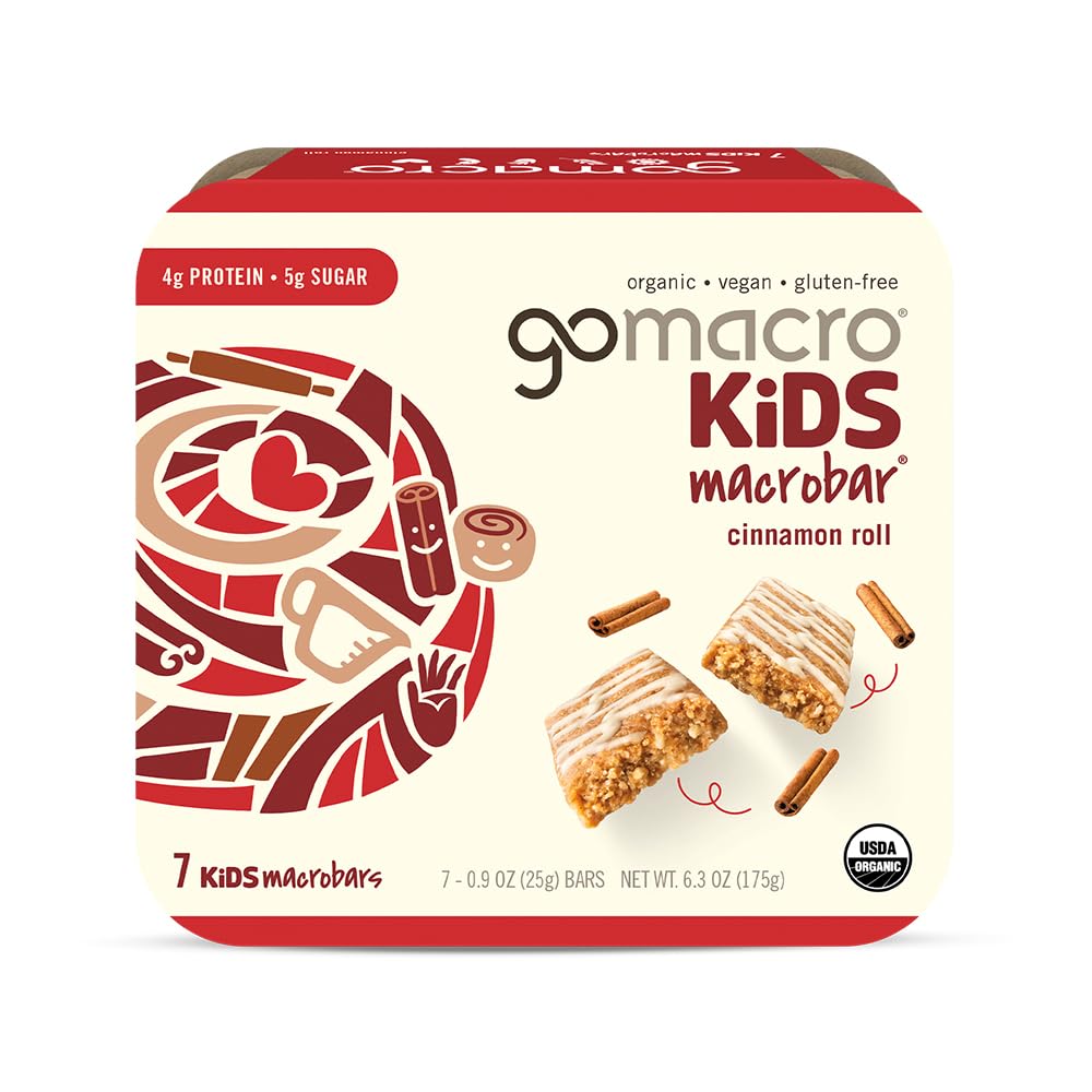 Gomacro Kids Macrobar Organic Vegan Snack Bars - Cinnamon Roll (0.90 Ounce Bars, 7 Count)