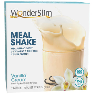 Wonderslim Meal Replacement Shake, Vanilla Cream, 15G Protein, 24 Vitamins & Minerals, Gluten Free (7Ct)