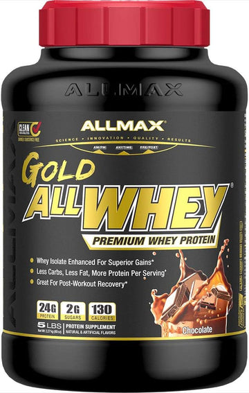 Allmax Nutrition Gold Allwhey, Chocolate- 5 Lb - 24 Grams Of Protein Per Scoop - Gluten Free, Low Carb & Low Sugar - Approx. 71 Servings