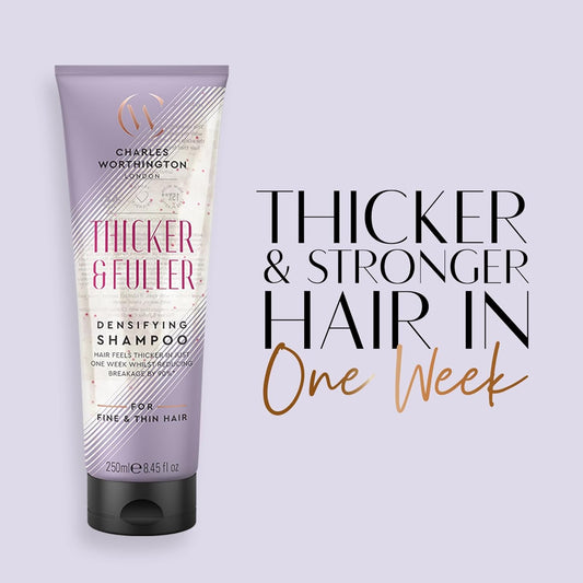 Charles Worthington Thicker And Fuller Densifying Shampoo, Hair Thickening Shampoo For Fine Hair, Purple, 250 Ml (Pack Of 2)