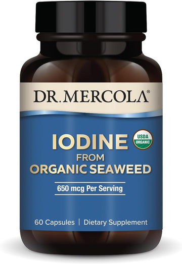 Dr. Mercola Iodine From Organic Seaweed, 650 Mcg Per Serving, 30 Servings (60 Capsules), Dietary Supplement, Thyroid And Energy Support, Non-Gmo, Usda Organic