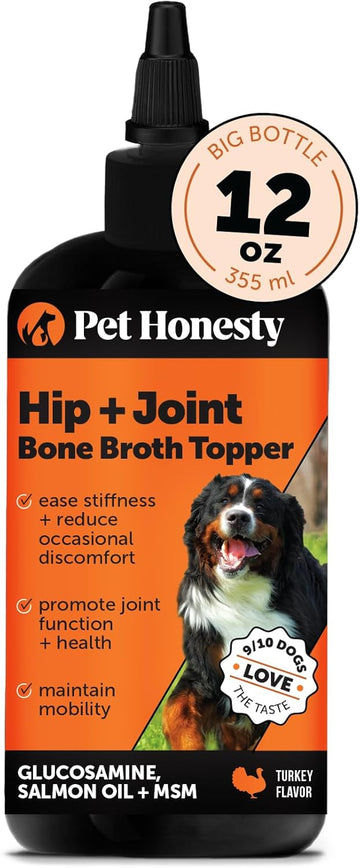 Pet Honesty Dog Joint Supplement With Salmon Oil For Dogs - Ease Stiffness, Reduce Discomfort & Support Joint Mobility Liquid Supplement, Dog Food Topper Bone Broth With Glucosamine For Dogs (12 Oz)