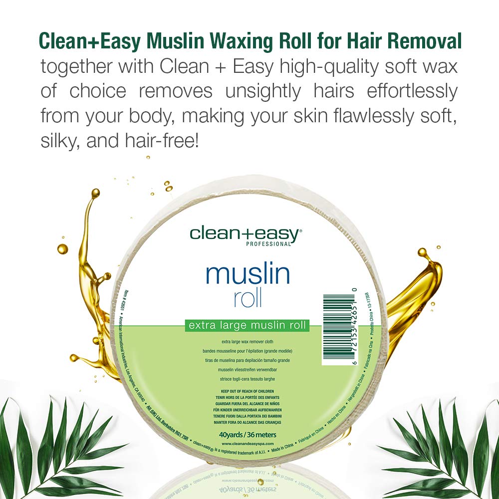 Clean + Easy Muslin Wax Strips – Extra Large Wax Strip Roll For Full Body & Facial Hair Removal, 3.5" X 40 Yards : Hair Waxing Strips : Beauty & Personal Care