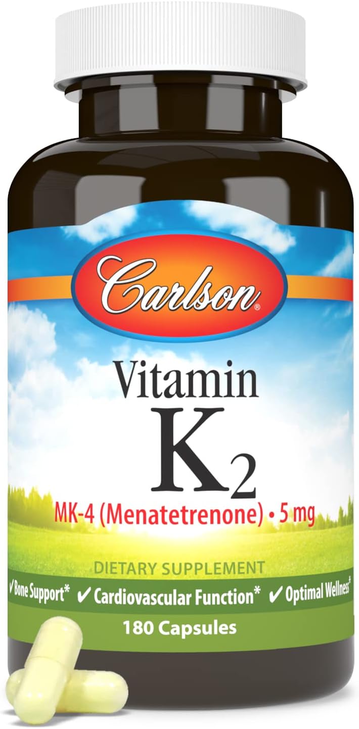 Carlson - Vitamin K2 Mk-4 (Menatetrenone), 5 Mg, Vitamin K Supplement, Bone Support, K2 Vitamin, Soy-Free, Vitamin K-2, 180 Capsules : Health & Household