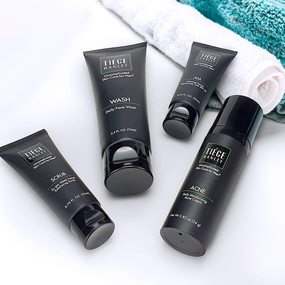 Tiege Hanley Men's Acne System - Level 1 | Acne Treatment Products for Men | Routine Set Contains: Face Wash, Moisturizer, Face Scrub & Salicylic Acid Acne Cream | Uncomplicated Skin Care for Men : Beauty & Personal Care